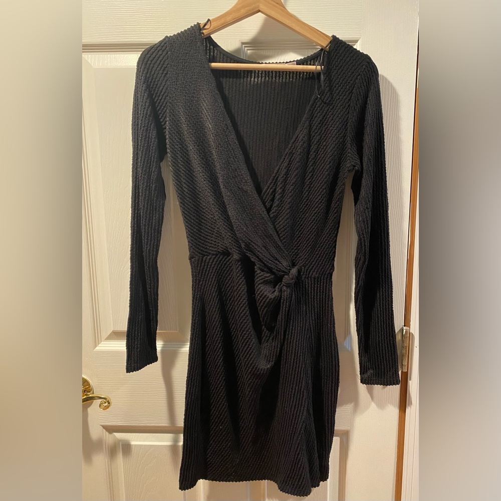 Black dress plunge neck line
